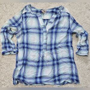 Como Vintage Womens Medium Blue/White Plaid 3/4 Sleeve